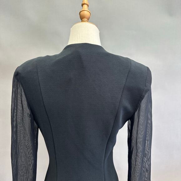 Vintage Caché Blazer Small Black Mesh Sleeves Crystal Buttons 90s Y2K Jacket - Picture 10 of 16